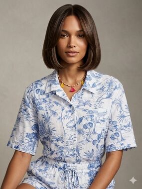 Sweethearts Los Angeles Blue & White Tropical Print Matching Set